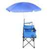 Double Folding Picnic Chairs w/Umbrella Mini Table Beverage Holder Carrying Bag for Beach Patio Pool Park Outdoor Portable Camping Chair (Blue)